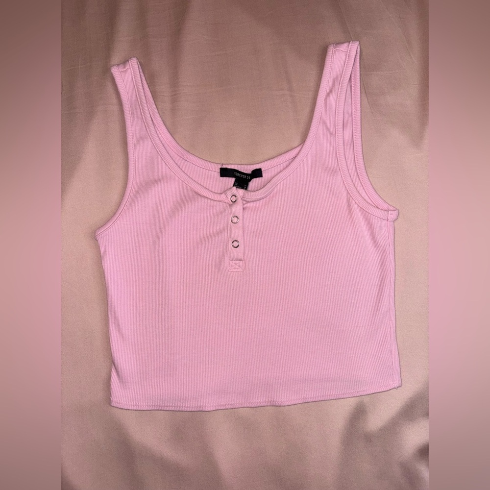 Light Pink Ribbed Cropped Cami with Button Snaps - Forever 21